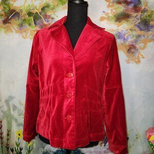 Joan Rivers Red Velvet Button-Up Jacket With Elastic Back